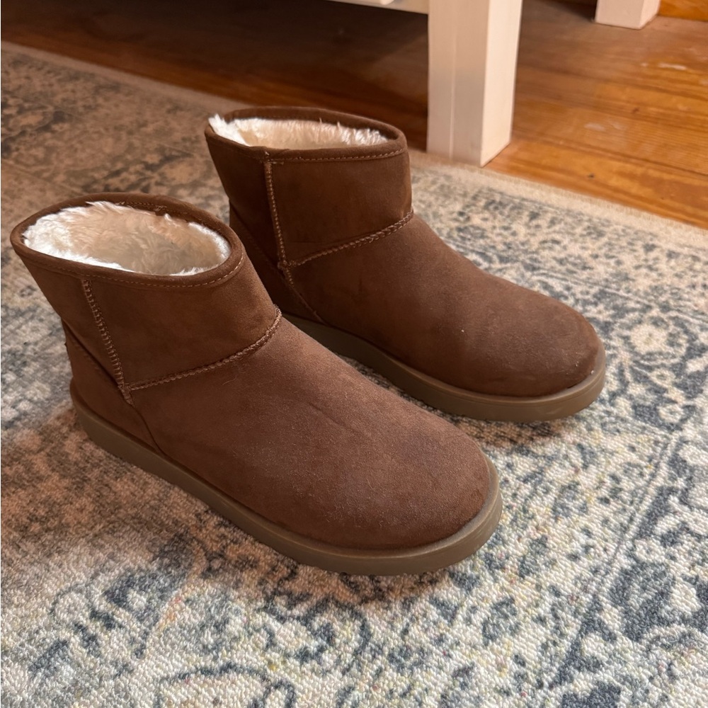 Brown Suede Ankle Boots with Fur Lining